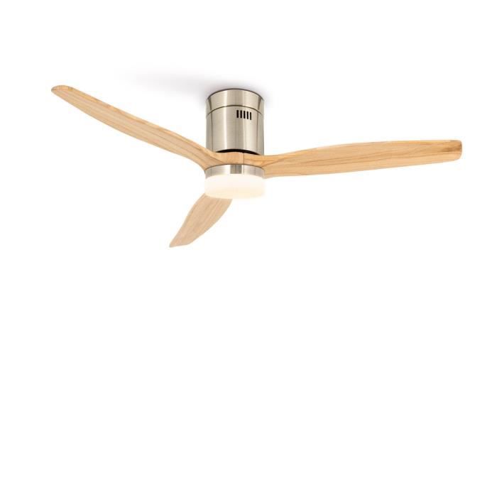 Ventilateur de plafond - Create - Avec lumière - Nickel - Effet bois clair - Ø132cm - Create
