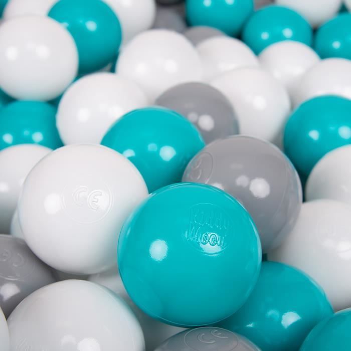KiddyMoon 700 ∅ 7Cm Balles Colorées Plastique Pour Piscine Enfant Bébé Fabriqué En EU, Gris-Blanc-Turquoise