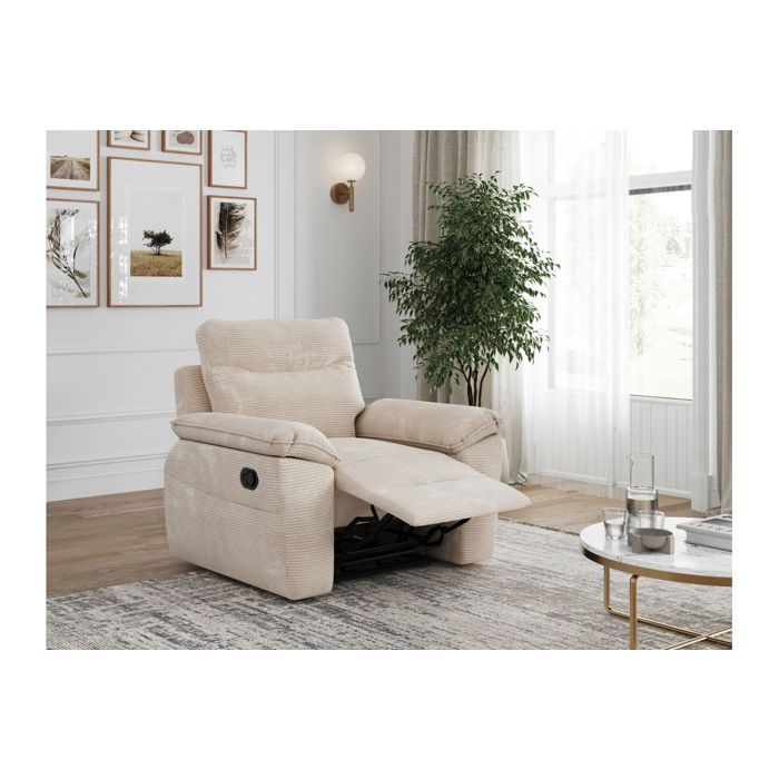 Fauteuil de relaxation manuel ROSS en velours côtelé - Beige - L101 x P100 x H102cm - LOUNGITUDE Fauteuil de relaxation manuel ROSS en velours côtelé - Beige - L101 x P100 x H102cm - LOUNGITUDE