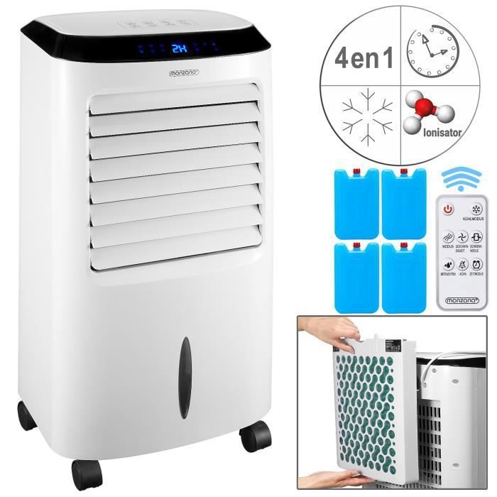 Climatiseur Mobile Blanc 4 En 1 65 W Telecommande Reservoir D Eau 10l 3 Flux D Air 4 Roues Eau Glacon Froid Ventilateur Cdiscount Bricolage