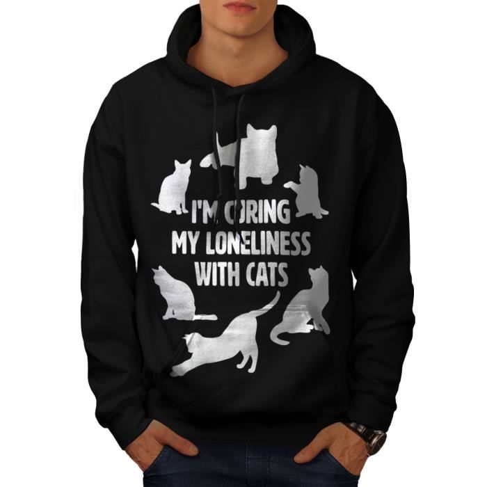Solitude Chat Blague Drole Chats Faire Guerir Men Xl Sweat A Capuche Wellcoda Noir Achat Vente Sweatshirt Cdiscount