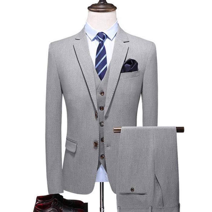 Costume Homme Slim 3 Pièces 2026 - Veste, Gilet Et Pantalon - Pour Business, Mariage, Cérémonie - Demi-boutonnage, Classique