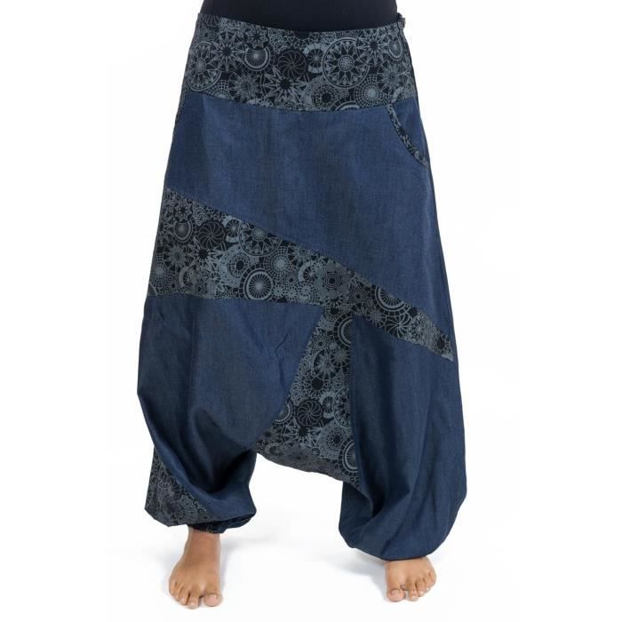 fantazia - sarouel jean femme - sarouel mixte jean denim soft imprime ethnic graphic original