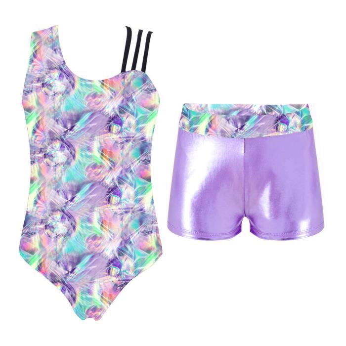 Ranrann Justaucorps Gymnastique Fille Strass Brillants Avec Short - Tenue Patinage Artistique Et Danse Spectacle Enfant 5-16 Ans