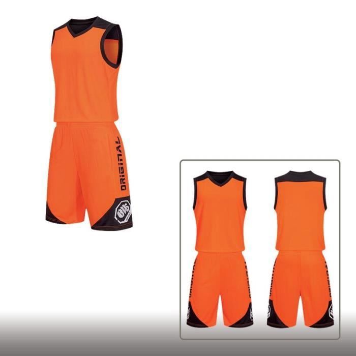 Ensemble Basket-Ball Enfant - Marque - Maillot et Short Respirants - Orange
