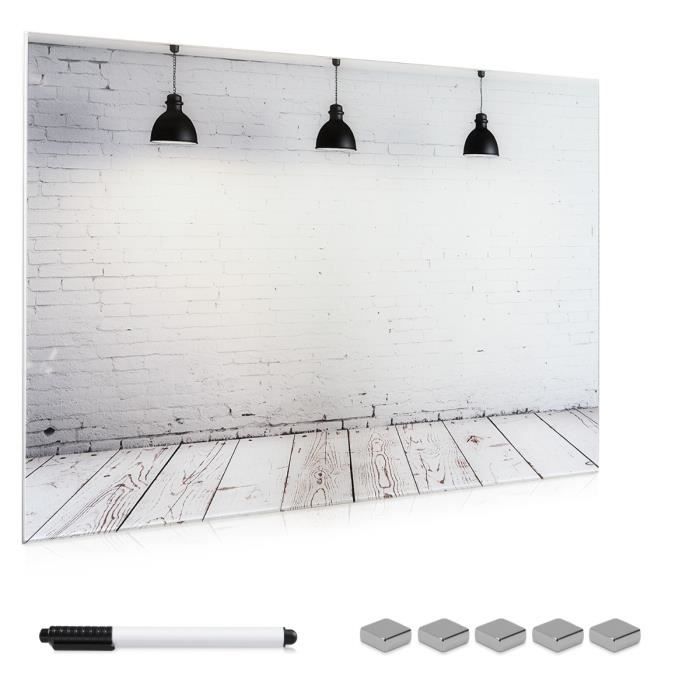 Tableau Mural Design Bois Peint avec marqueur et kit de Fixation Navaris Tableau magnétique en Verre Panneau mémo 90 x 60 cm avec aimants 