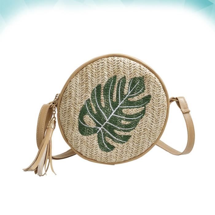 Sac à Main Rond Tressé Paille Beige - Bandoulière Ajustable - Fermeture Zip - Taille Moyenne - Neuf Sans étiquettes