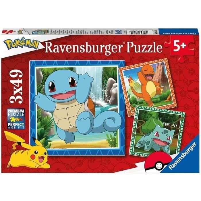 Puzzle pour enfants 3x49 pièces Pokémon - Salamèche, Bulbizarre et Carapuce - Dès 5 ans - 3 posters