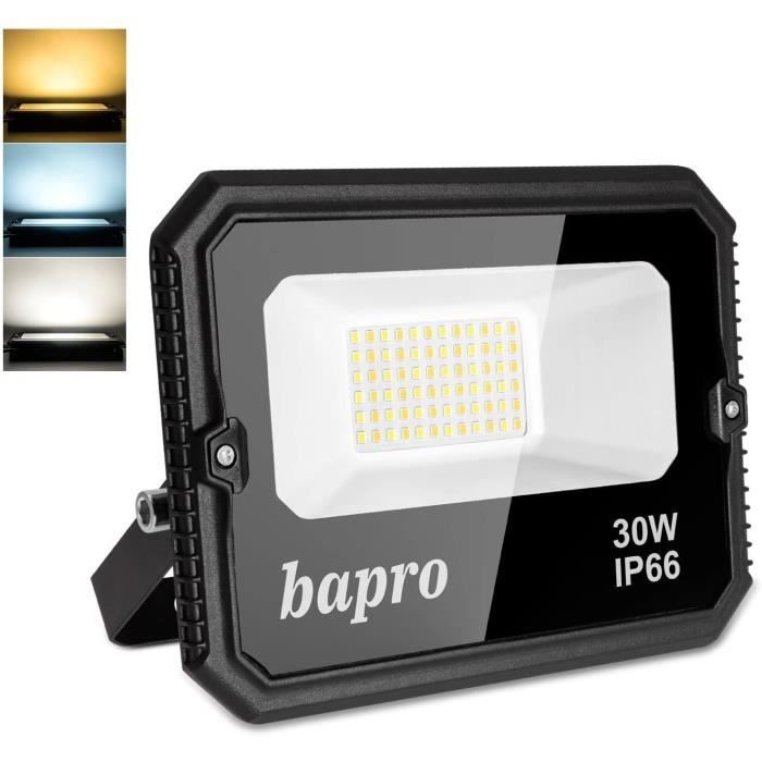 Projecteur LED Extérieur 30W 3000LM - IP66 étanche, Large Angle 120°, Pour Jardin, Parking, Allée