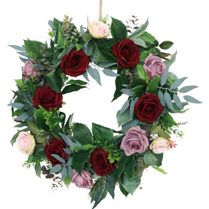Couronne De Noël Rose Et Enneigée - 40 Cm De Diamètre, En Plastique - Décoration Intérieure Et Extérieure - 4