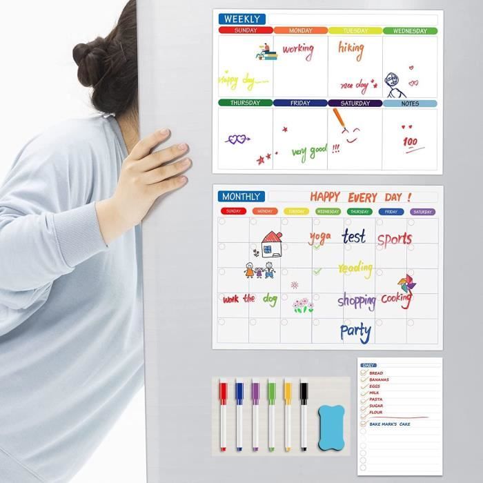 Calendrier Magnétique Effaçable Pour Frigo - Tableau De Planification Hebdomadaire Réutilisable - 20x15 Cm - Idéal Pour Listes De Tâches Et Rappels - 6