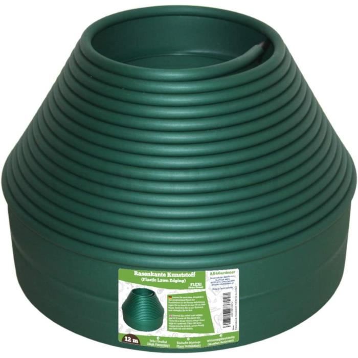 All4Gardener Bordure De Jardin Plastique 12 M – Noir – Flexible, Arrondie, Facile à Installer