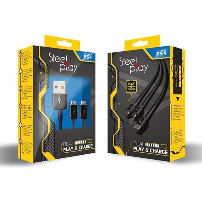 STEELPLAY Câble Dual Play & Charge - Pour manettes PS4 - Longueur : 3m