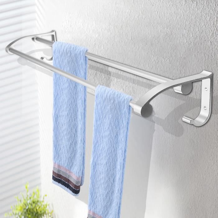 Porte Serviette Support Mural 58x14x7cm 2 Etagere En Acier Inox