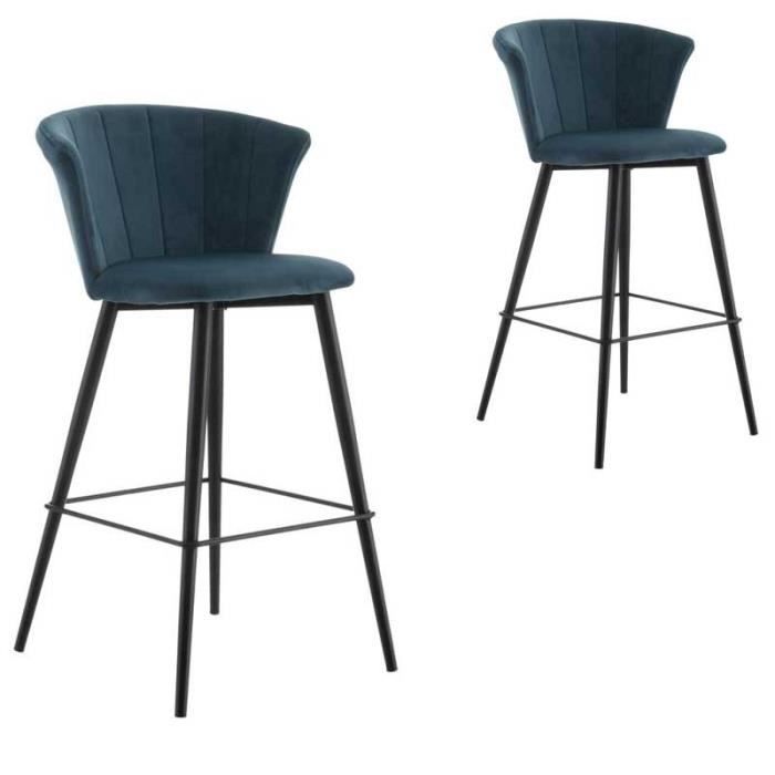 duo de chaises de bar arrondies velours bleu - bolup - l 56 x l 52 x h 98