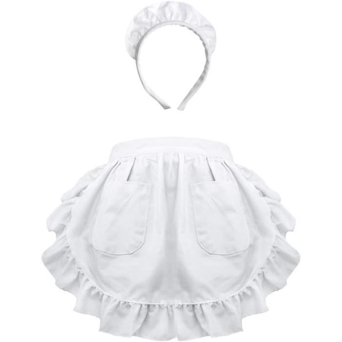 Tablier Blanc Cosplay Enfant – Taille Unique 28x34cm – Demi-tablier Cuisine – Coton Réglable