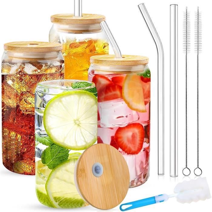 Lot De 2 Verres Canette 600ml Avec Couvercle Et Paille - Verres Réutilisables Pour Cocktails, Smoothies, Bière Et Soda
