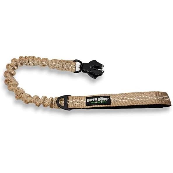 Laisse Chien Tactique Élastique 1.5m - 2 Poignées - Ceinture Voiture - Pour Chiens Forts Tireurs (Noir) - 14