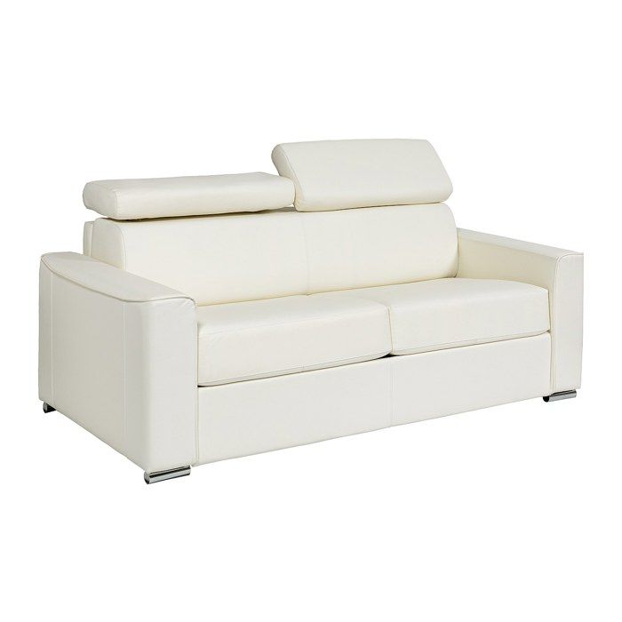 Canapé 3 places convertible express en cuir de buffle blanc - Couchage 140 cm - Matelas 14 cm - VIZIR