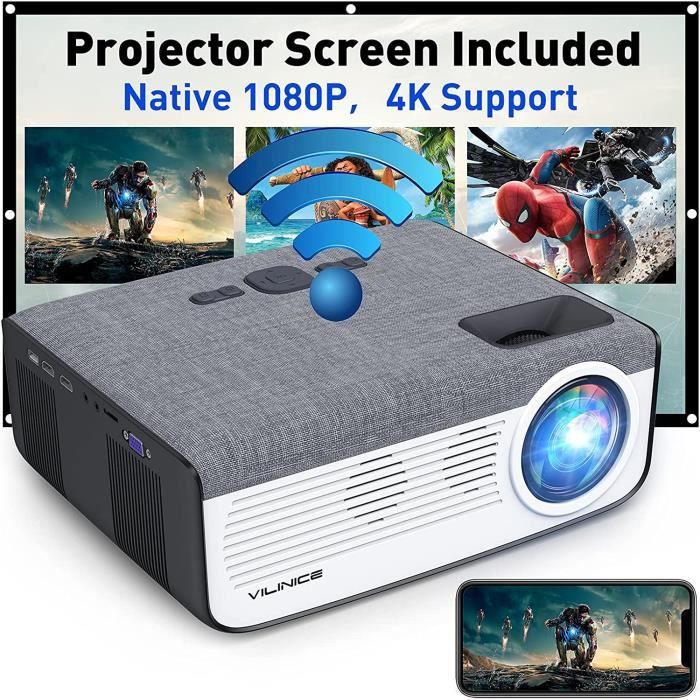 Projecteur Bluetooth Wi-Fi Native 1080P HD Support 4K Vidéoprojecteur avec  écran 8000 lumens Écran 300 pouces Projecteur extérieur - Cdiscount TV Son  Photo