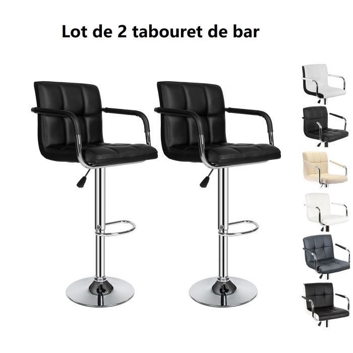 2 X Tabourets de Bar avec accoudoirs Willonin® Assise réglable en Hauteur 62.5-82.5cm Rotation à 360° et Repose-Pieds Noir