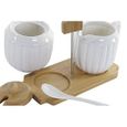 Sucrier Blanc en Porcelaine et Bambou avec son pot à lait 19 x 9 x 13 cm.-1