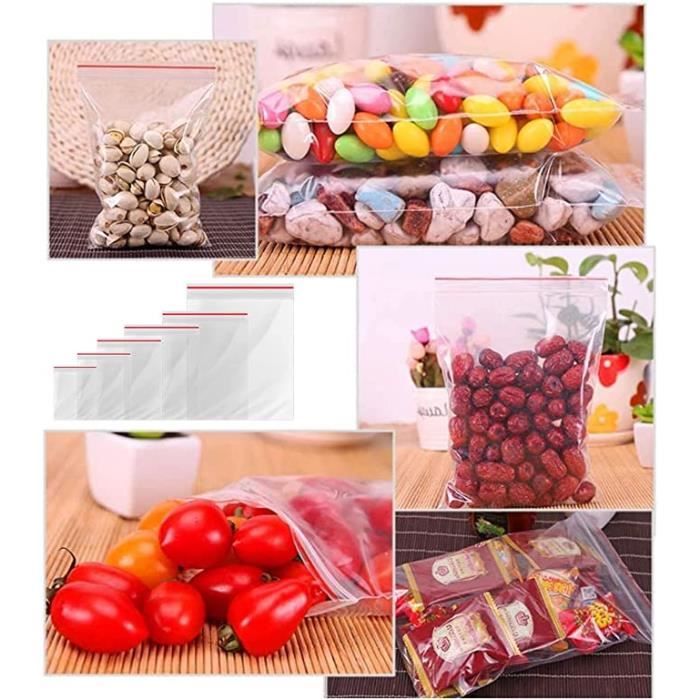 PACKY - Sachets Zip Transparent 3 Bandes Blanches - 7 Tailles Disponibles – Sac Congelation Zip – Sachet Zip Reutilisable - Pochon Plastique Refermable – Ziplock Bag - 16x22 cm Lot de 100