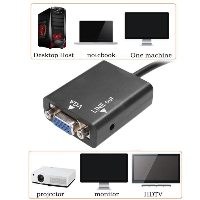 PC HDMI vers vidéo RVB VGA SVGA et 3,5 mm Jack Audio Adaptateur convertisseur Cdiscount TV Son