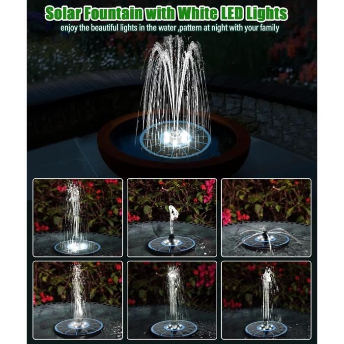 SZMP Fontaine Solaire Verre 100% - Pompe Flottante 8 Buses Pour Jardin Et Bain D'Oiseaux