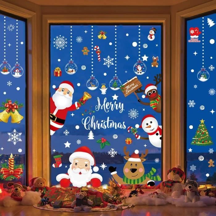 Autocollants De Noël Réutilisables Pour Fenêtre - En PVC, Motifs Bonhomme De Neige, Flocons... - Faciles à Coller Et Décoller Sans Traces