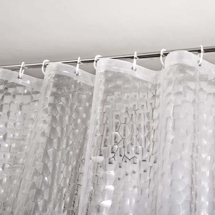 Rideau De Douche AntiMoisissure 92 X 180 Cm Eva Imperméable Avec 6 Anneaux Et Fond De Poids