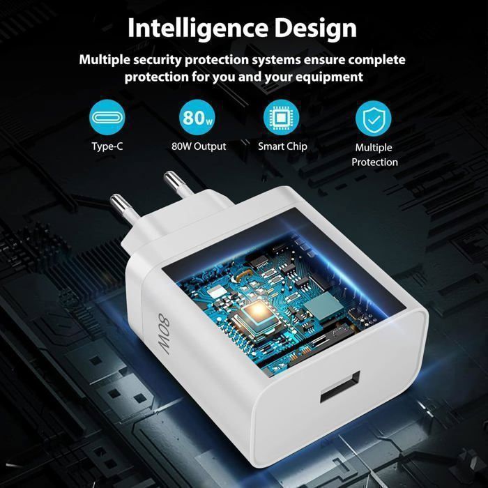 45W Caricatore Rapido con Cavo USB C 1M 6A per OPPO A18 A80 A40 A38 Reno