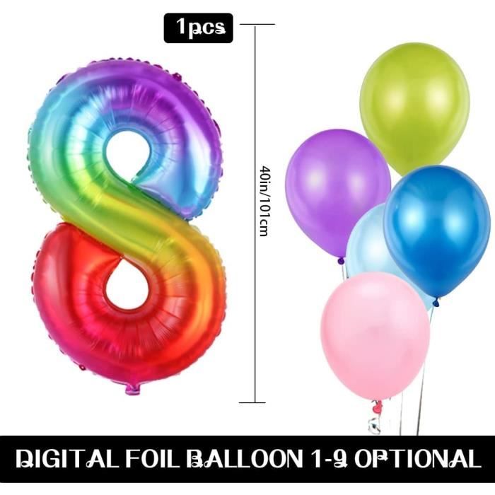 Ballons anniversaire multicolores 10 ans - dia. 25 cm - lot de 8