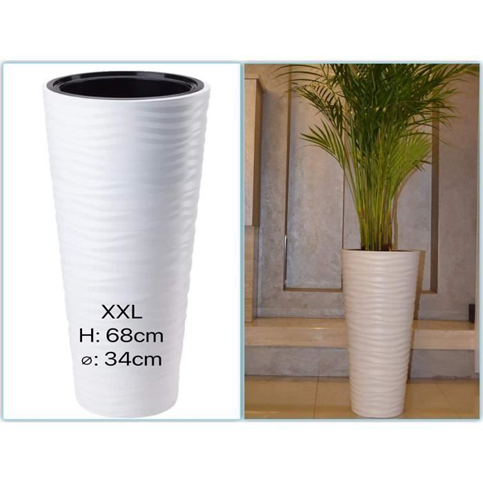 MELTOM Pot de fleurs XXL en plastique brillant Couleur : blanc avec insert  amovible, L x P x H en cm : 39 x 39 x 41 cm, carré