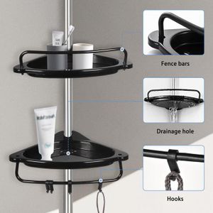 Étagère De Douche Télescopique Sans Perçage 32-48cm - Rangement Salle De Bain Noir
