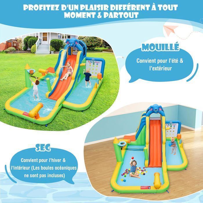 Maisonchic – Château gonflable avec toboggan aquatique et mur d'escalade – Charge 90kg pour 3 enfants – Dimensions 693x295x263 cm – Installation facile