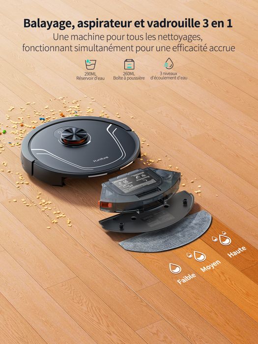 Robot Aspirateur Laveur Cleanova W11 - 5000Pa, Vidange Auto, LIDAR, 180min, Alexa/APP