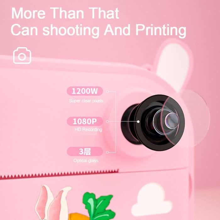 Rose avec carte SD 32G-Appareil photo à impression instantanée pour  enfants, appareil photo numérique HD 1080