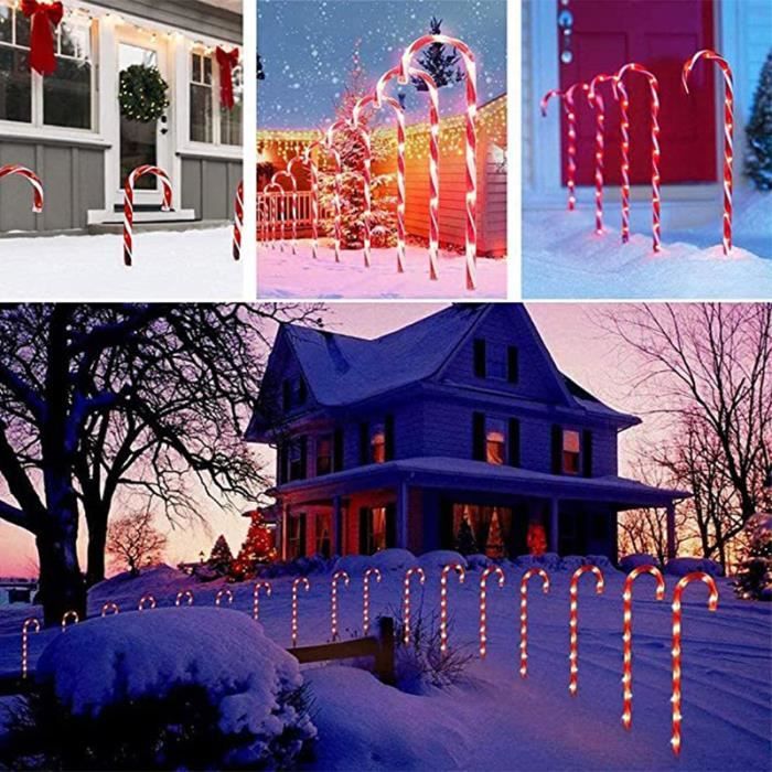 Décoration De Noël Extérieur Lumineuse,Lot De 8 Lampes LED De Jardin En Forme De Canne à Sucre De Noël Feux De Balisage De Chemin,Luminaires Extérieur Cannes De Sucre Dorge,Lumière Solaire De Jardin