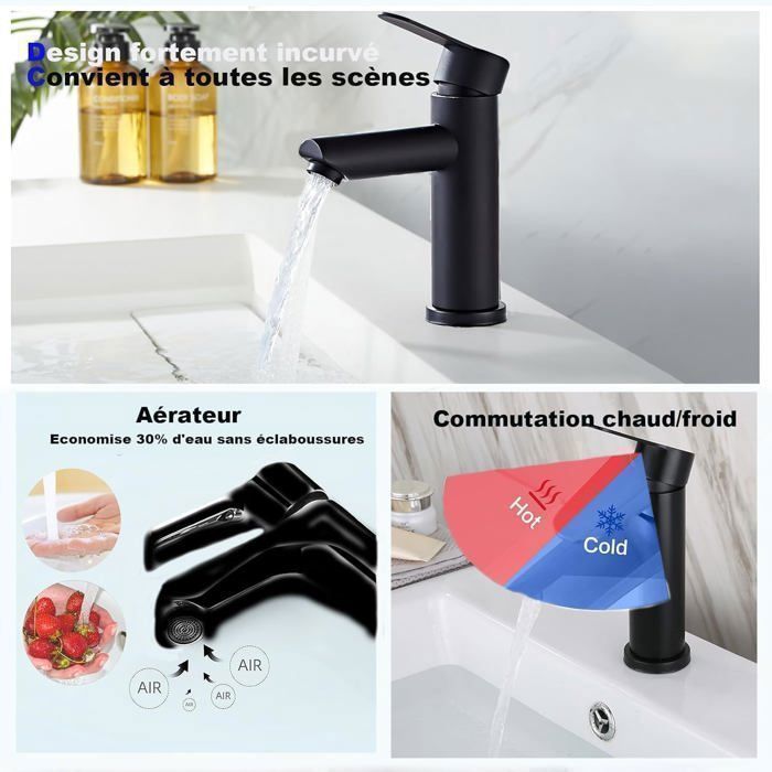 Robinet De Salle De Bain Noir Mat – Mitigeur Monocommande Design Et économique - 5