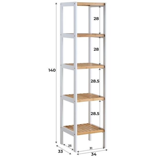 Bambou Colonne De Salle De Bain L 34cm 5 Etageres Bambou Et