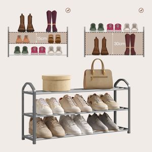 FIVMEN Lot de 20 étagères à chaussures réglables en polypropylène antidérapant - Hauteur réglable - Peu encombrant - Rangement de chaussures domestique - Double couche - Noir