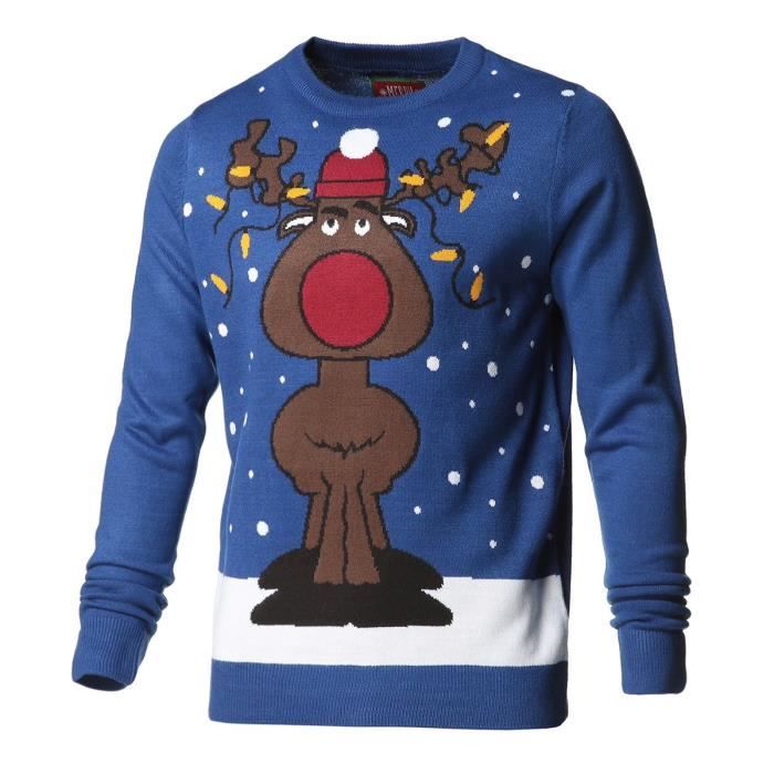 MERRY CHRISTMAS Pull de Noël - Homme - Bleu