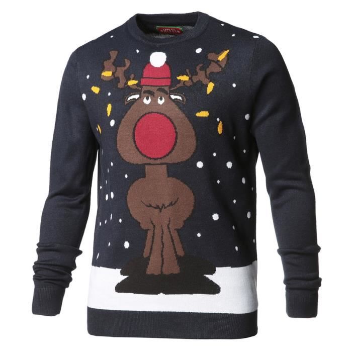 MERRY CHRISTMAS Pull de Noël Bleu Marine Homme