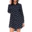 Robe Femme Chemise Bleu Marine Imprimé Animal Petit Oiseau Manche Longue à Boutons Chic