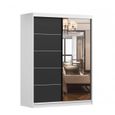 Armoire de chambre avec 2 portes coulissantes et miroir avec étagères - 150x200x61 cm - Beni 05 Dark (Blanc + Noir, 150)-0