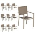 Lot de 10 chaises en aluminium taupe - textilène taupe Marron-0