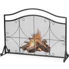 Pare-Feu pour Cheminée / Poêle COSTWAY-1 Grand Panneau-Cadre en Métal Robuste-4 Supports Stables-112 x 33 x 83 cm-Motif Incurvé