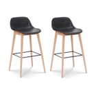 KOSMI Lot de 2 tabourets de bar noirs style scandinave avec pieds en bois naturel - Hauteur 76 cm