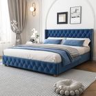 Lit capitonné 160*200 cm - REDOM - revêtement velours bleu